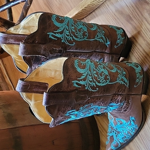 Corral Dahlia Cowboy Boots Brown/Turquoise Size 7M - Picture 3 of 5